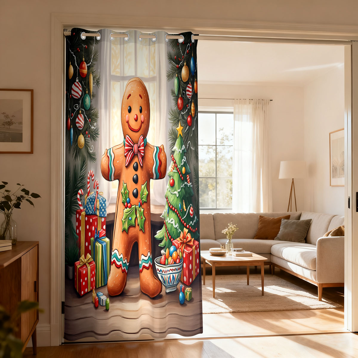 Home Decor Curtain - Christmas Gingerbread Man Xmas Decor Single