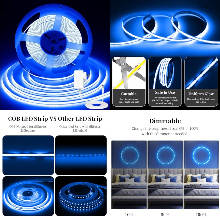 Led Strip Lights - 32.8ft/10M COB LED Light Strip, DC24V