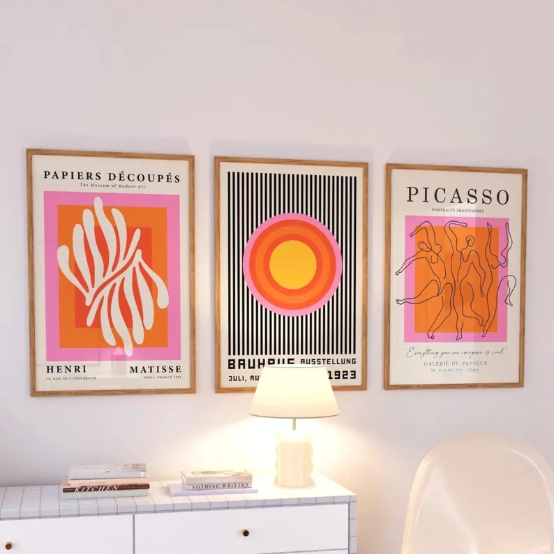 Home Decor Aesthetic - 3pcsModern Orange Bauhaus And Picasso Wall