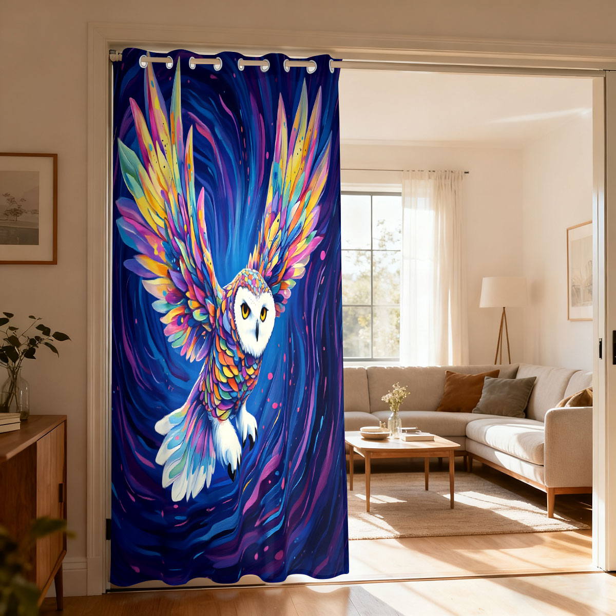 Home Decor Curtain - 1PC Colorful Starry Sky Flying Owl