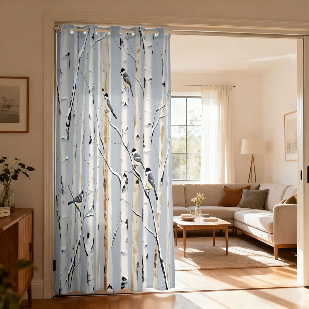 Home Decor Curtain - 1pc birch forest titmouse print single-loop