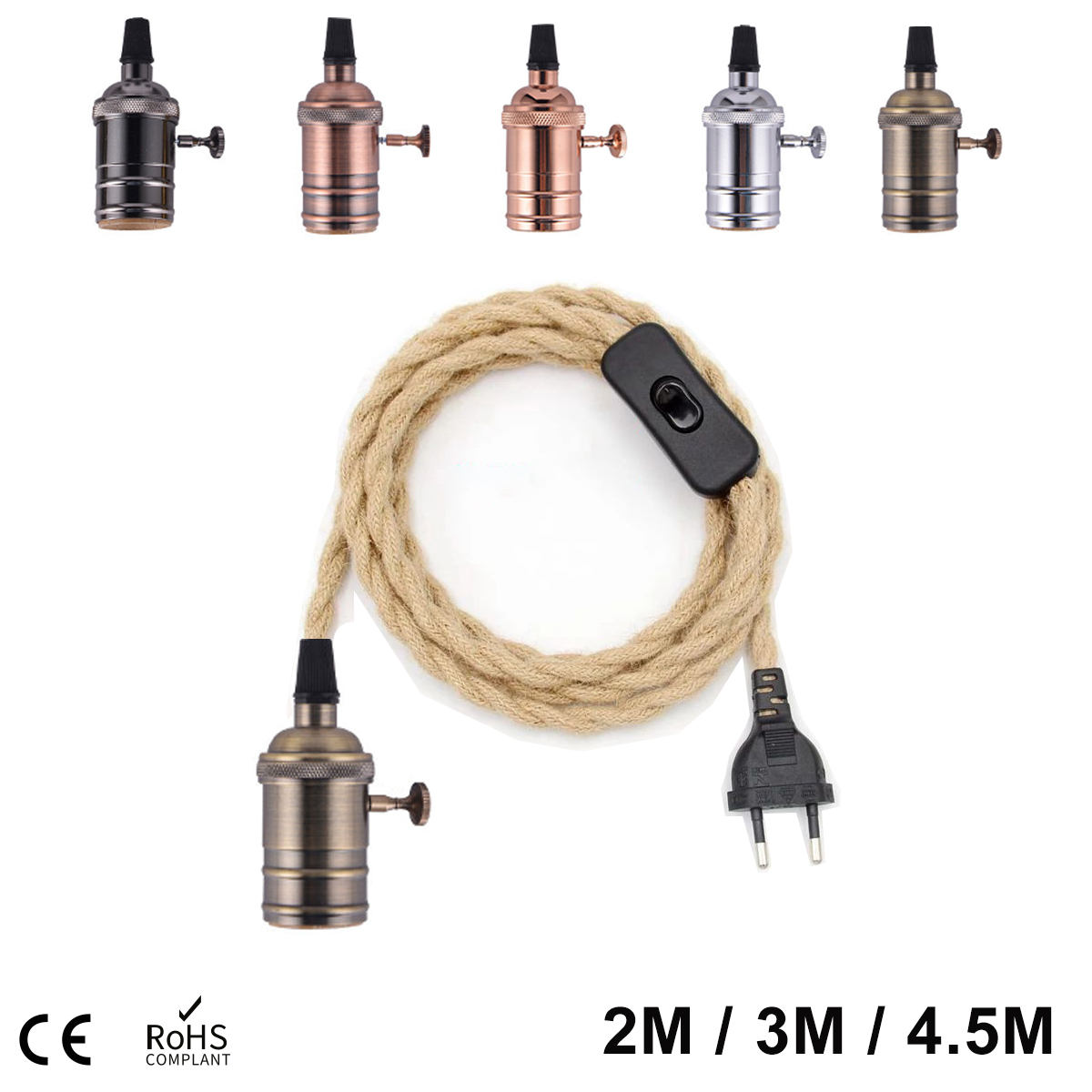 Rope Light Decoration - EU Plug Power Cord Twisted Hemp