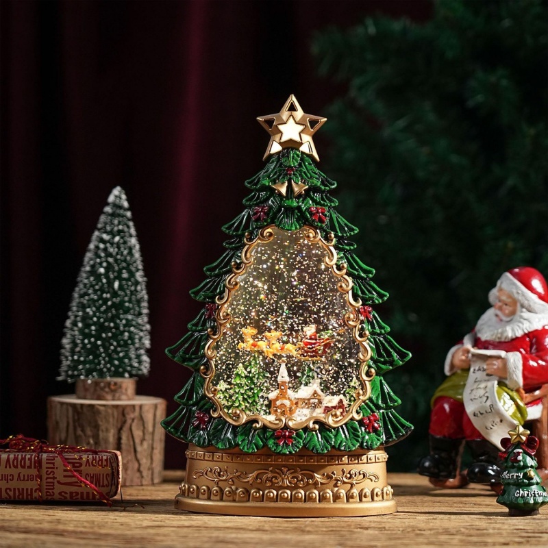 Home Decor Xmas Tree - Snow Globe Music Box Christmas Santa