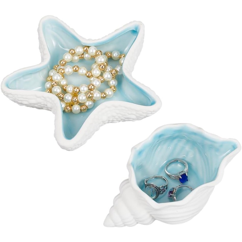 Ceramic Trinket Dish - 2 Pcs Ceramic Jewelry Tray Conch