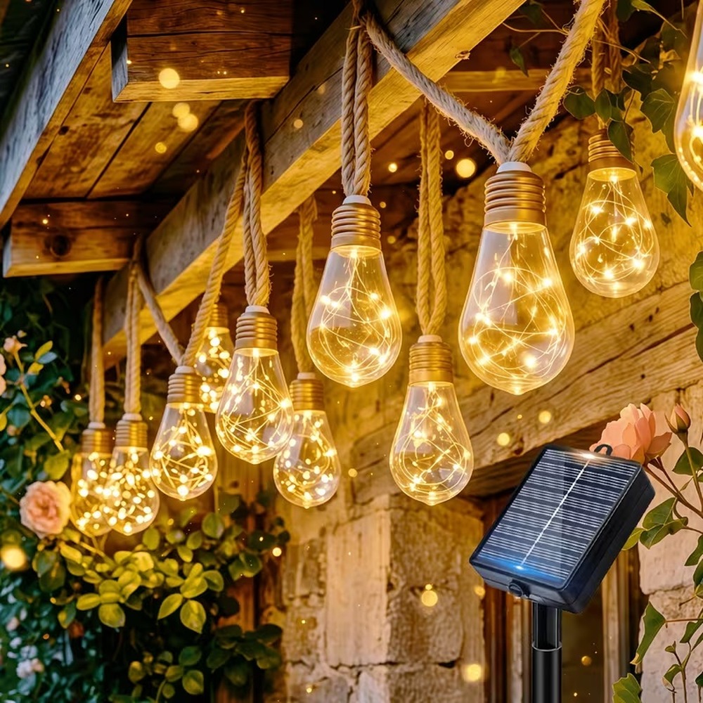 Rope Light Decoration - Solar String Lights Hemp Rope Edison