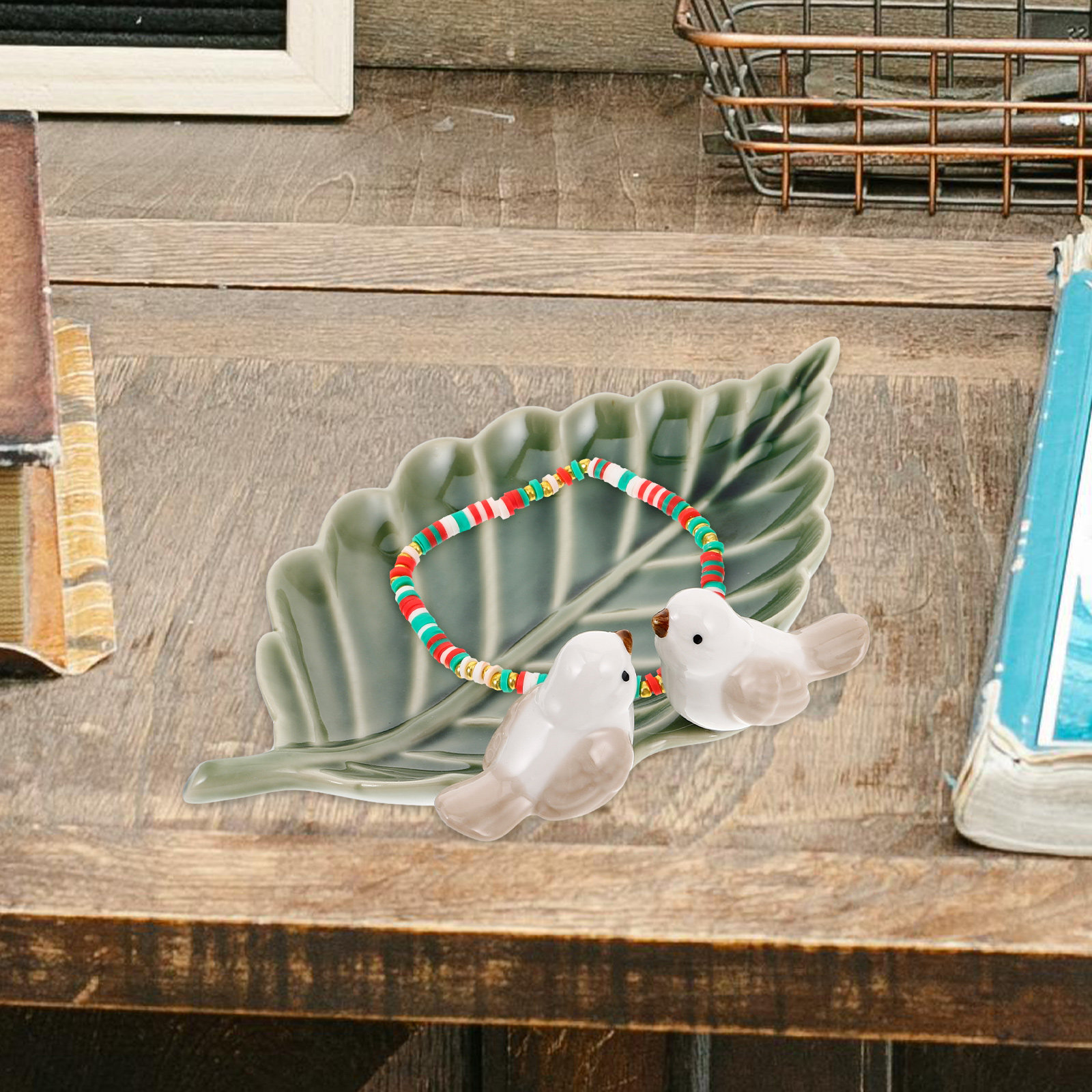 Ceramic Trinket Dish - Cute Ceramic Bird on Leaf Trinket