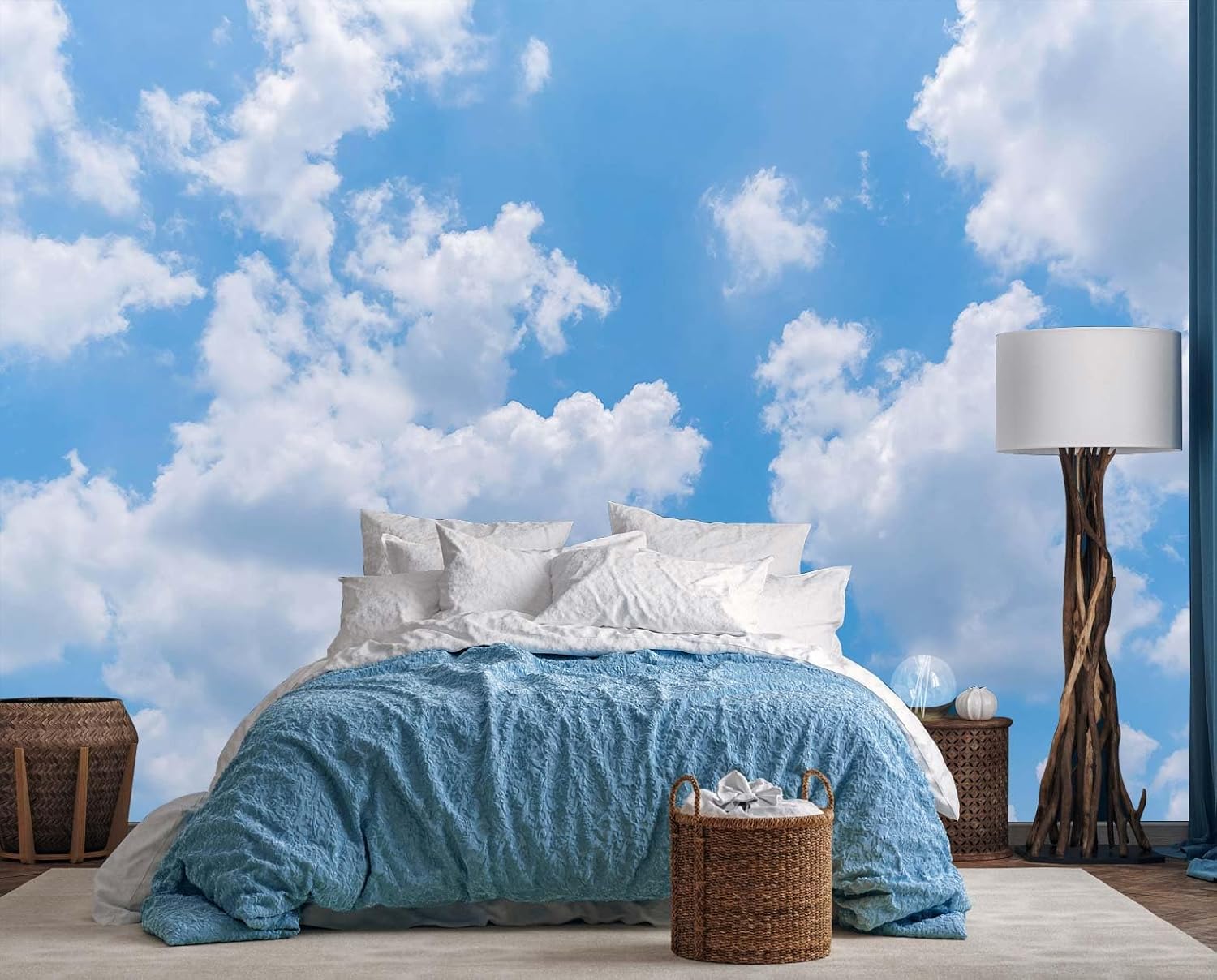 Home Decor Under 100 - Vibrant Blue Sky Cloud Tapestry Wall