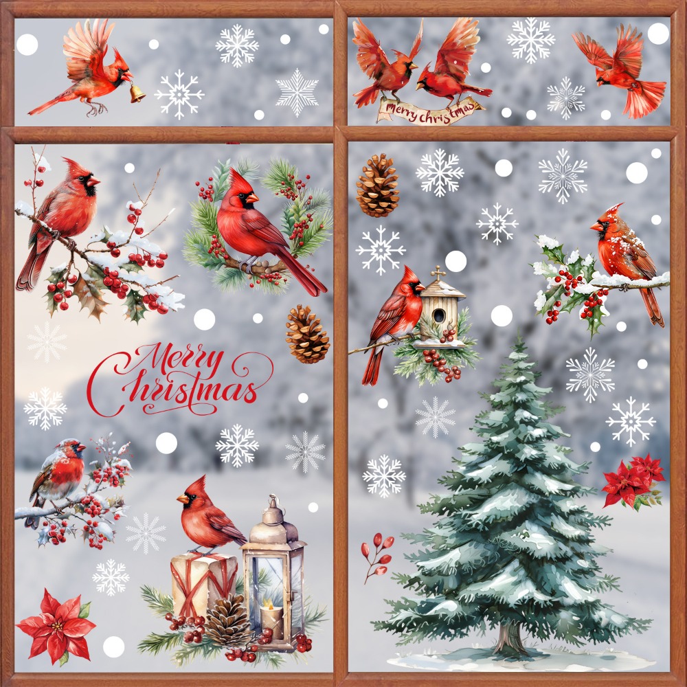 Home Decor Xmas Tree - 9pcs Christmas Window Decals Cardinal Birds