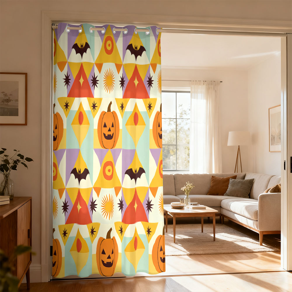 Home Decor Curtain - 1pc Halloween pumpkin bat geometric print