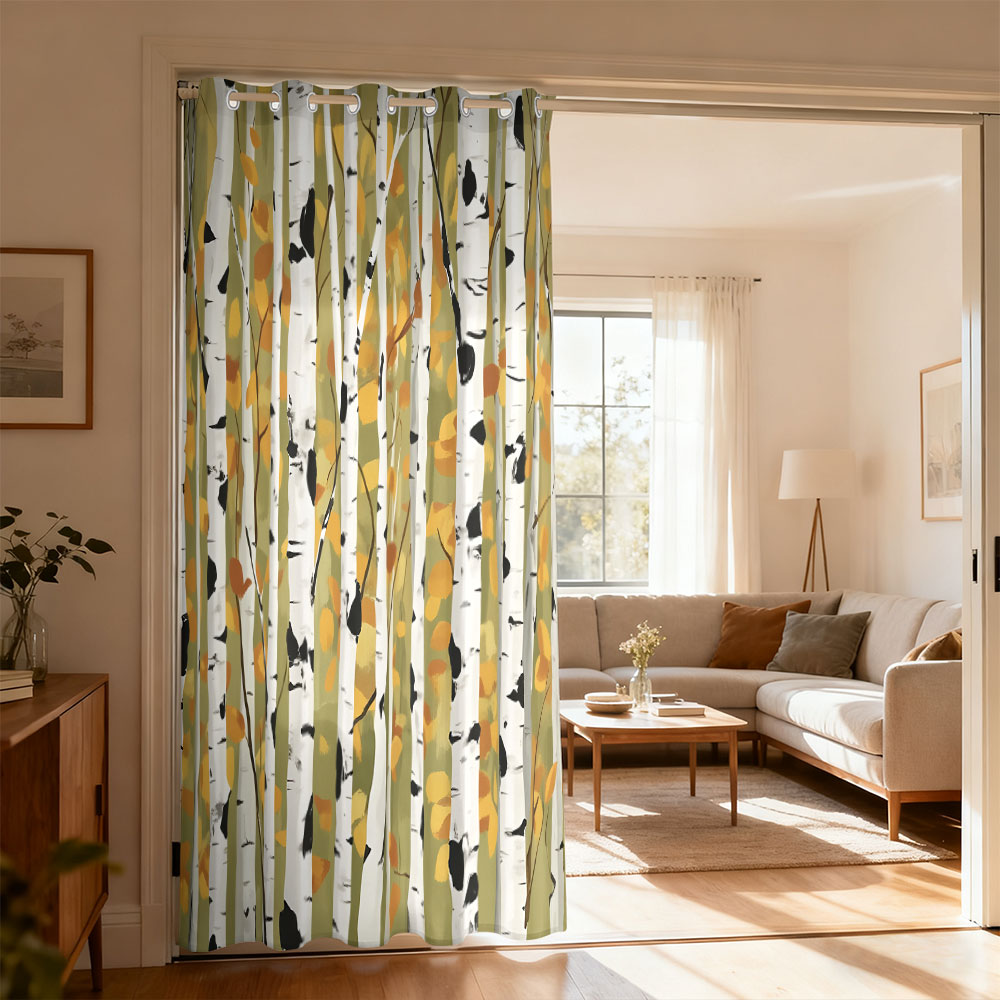 Home Decor Curtain - 1pc autumn birch forest print single-loop