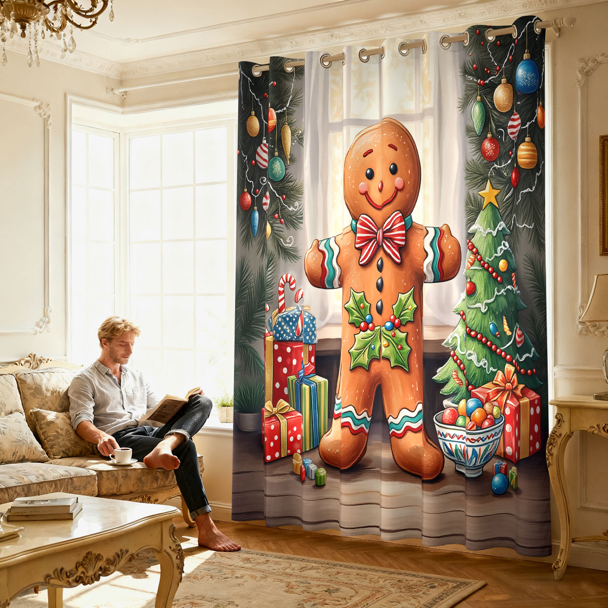Christmas Gingerbread Man Xmas - đánh giá và giá Home Decor Curtain
