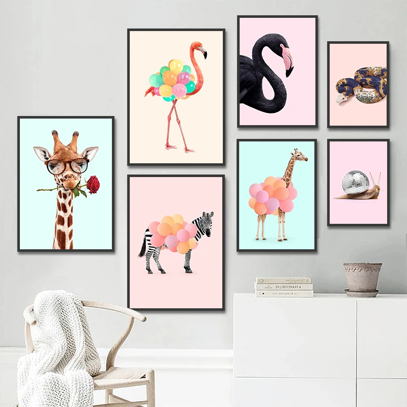 Funny Fashion Giraffe Zebra Fl - đánh giá và giá Watercolor Poster Print