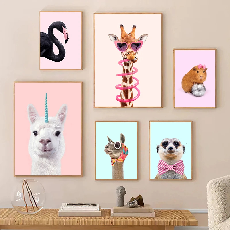 Funny Fashion Giraffe Zebra Fl - đánh giá và giá Watercolor Poster Print