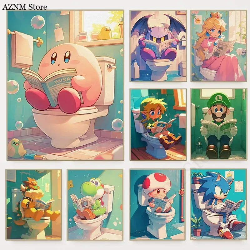 Funny Bathroom Cartoon Video G - đánh giá và giá Watercolor Poster Print