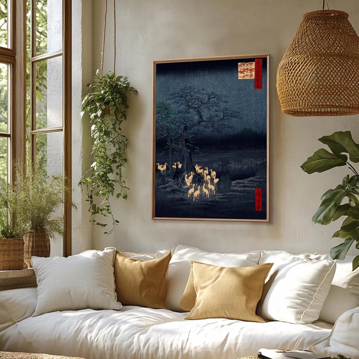 Japanese Retro Fox Canvas Prin - đánh giá và giá Home Decor Japandi Style