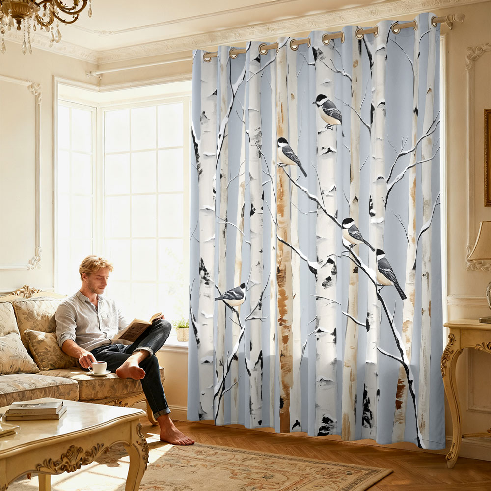 1pc birch forest titmouse prin - đánh giá và giá Home Decor Curtain