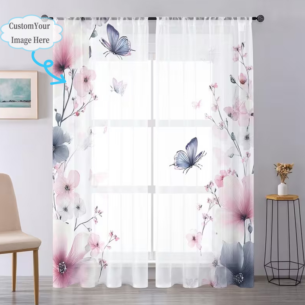 Custom 2D Flat 2pcs Sheer Curt - đánh giá và giá Home Decor Curtain