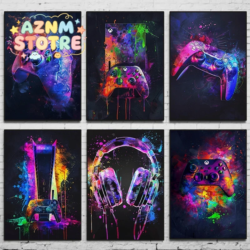 Watercolor Neon Video Game Pos - đánh giá và giá Home Decor Xbox Games