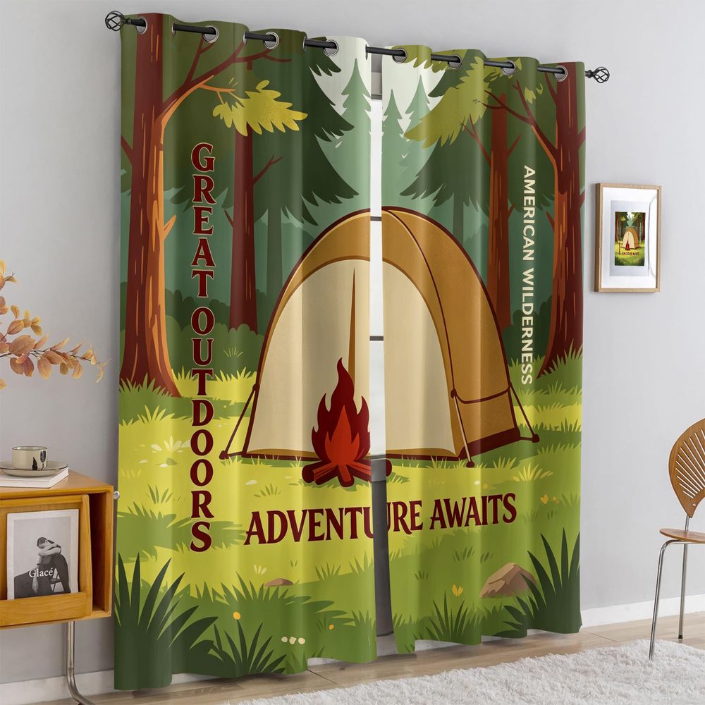 Camping Scene Print Curtains,  - đánh giá và giá Home Decor Curtain