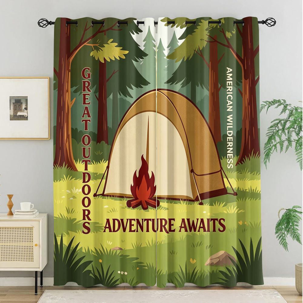 Camping Scene Print Curtains,  - đánh giá và giá Home Decor Curtain