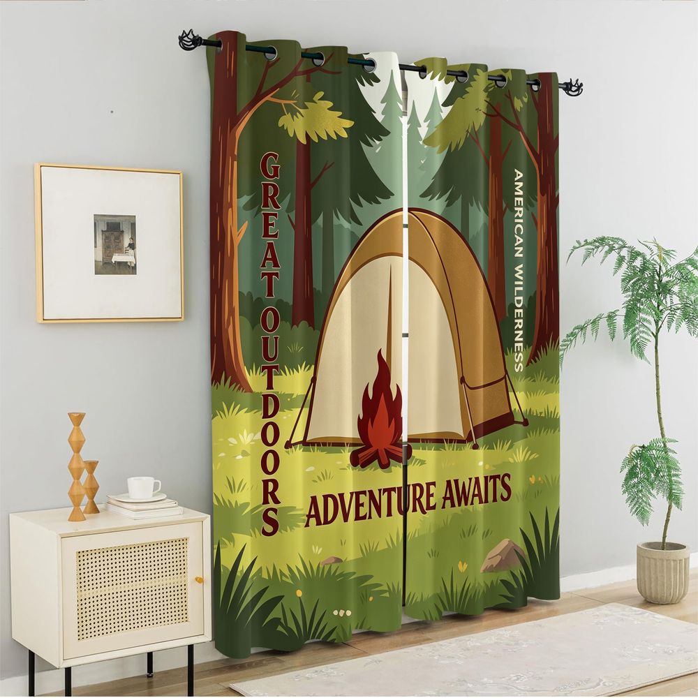 Camping Scene Print Curtains,  - đánh giá và giá Home Decor Curtain
