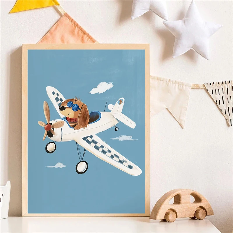 Dog Airplane Lion in Car Anima - đánh giá và giá Watercolor Poster Print