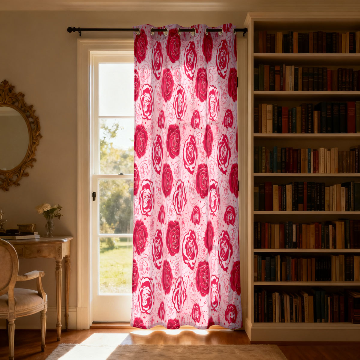 1pc Light Green Base Pink Rose - đánh giá và giá Home Decor Curtain