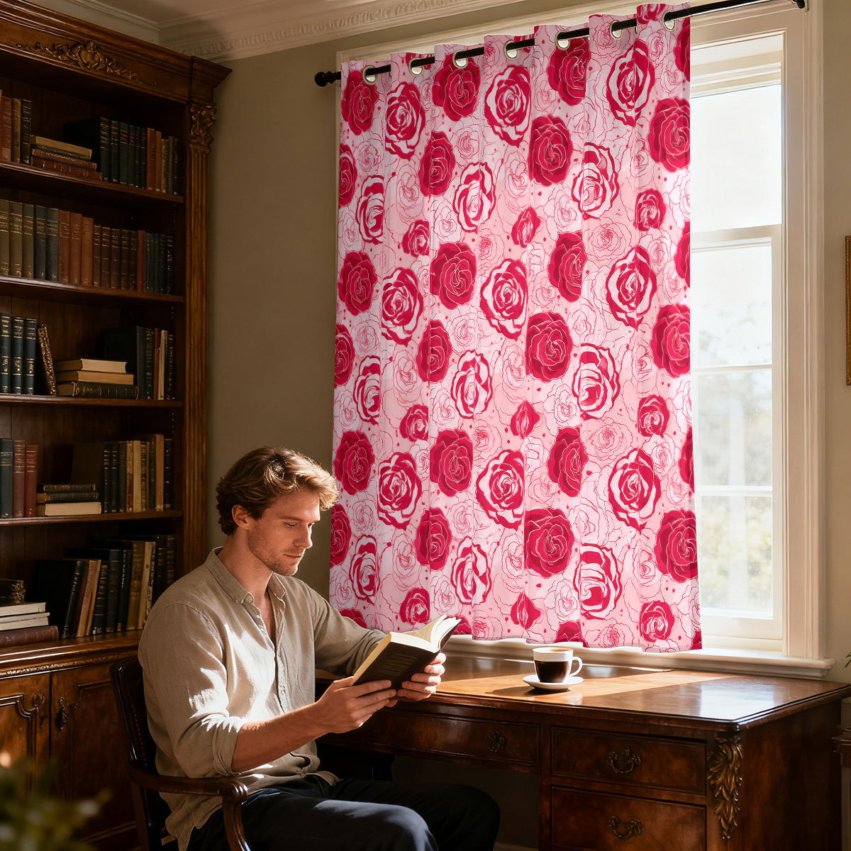 1pc Light Green Base Pink Rose - đánh giá và giá Home Decor Curtain