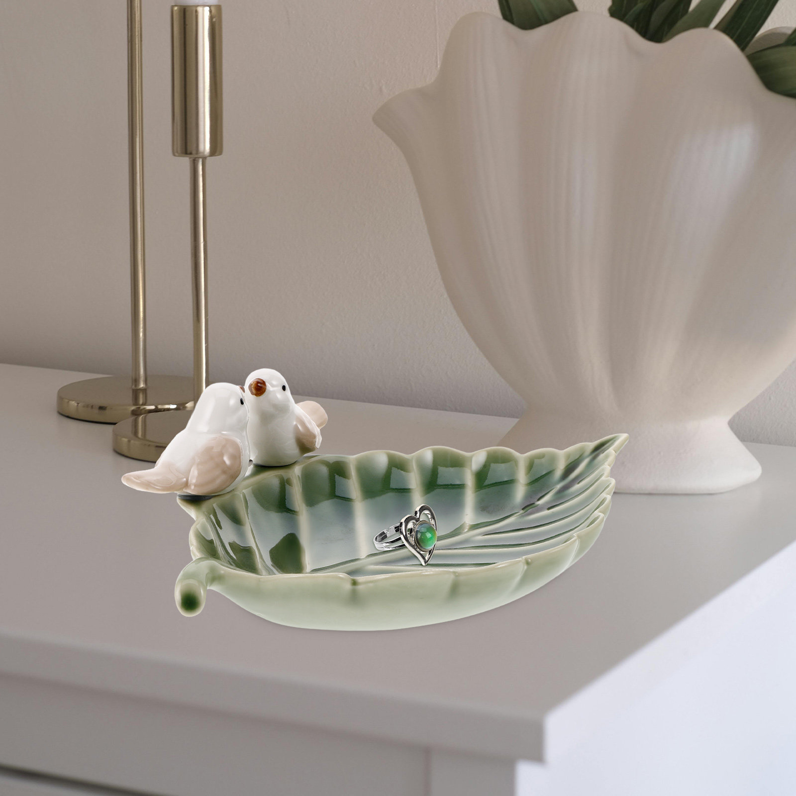 Cute Ceramic Bird on Leaf Trin - đánh giá và giá Ceramic Trinket Dish