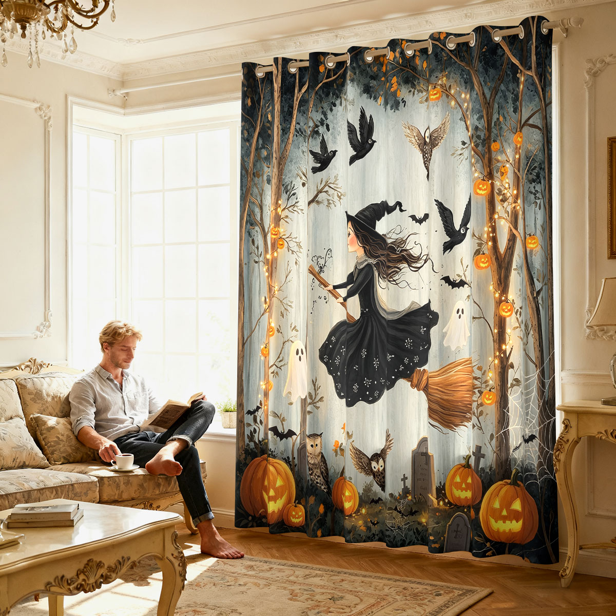 1PC Halloween Witch Pumpkin Gh - đánh giá và giá Home Decor Curtain