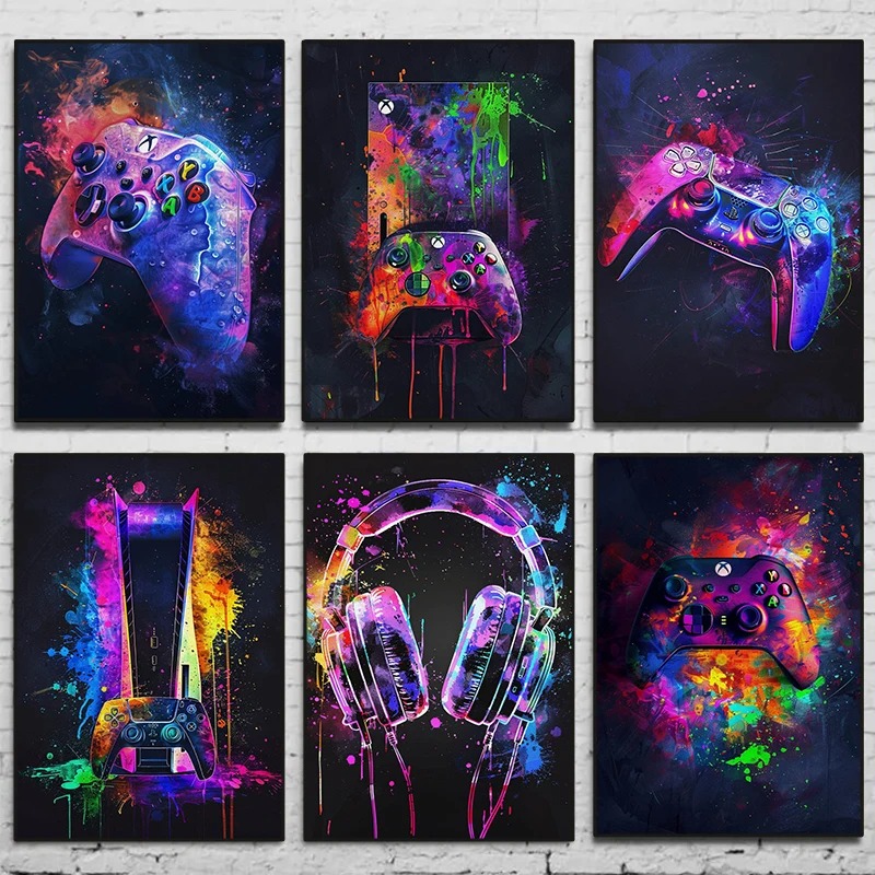 Watercolor Neon Video Game Pos - đánh giá và giá Home Decor Xbox Games