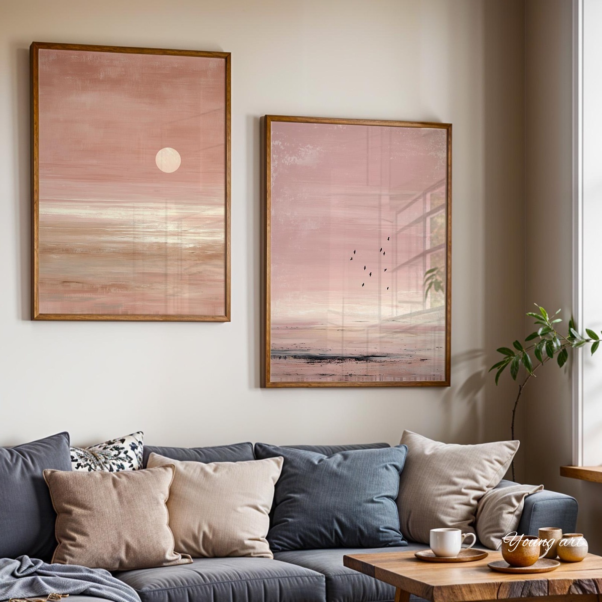 2pcs/set Japanese Pink Sunset  - đánh giá và giá Home Decor Japandi Style