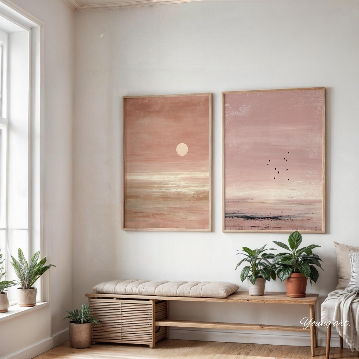 2pcs/set Japanese Pink Sunset  - đánh giá và giá Home Decor Japandi Style