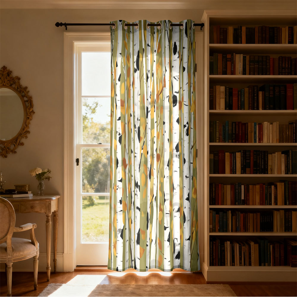 1pc autumn birch forest print  - đánh giá và giá Home Decor Curtain