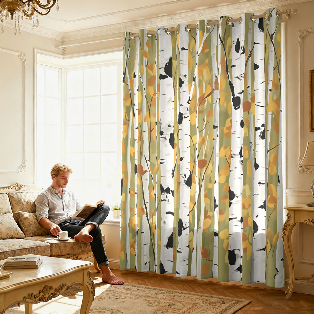 1pc autumn birch forest print  - đánh giá và giá Home Decor Curtain