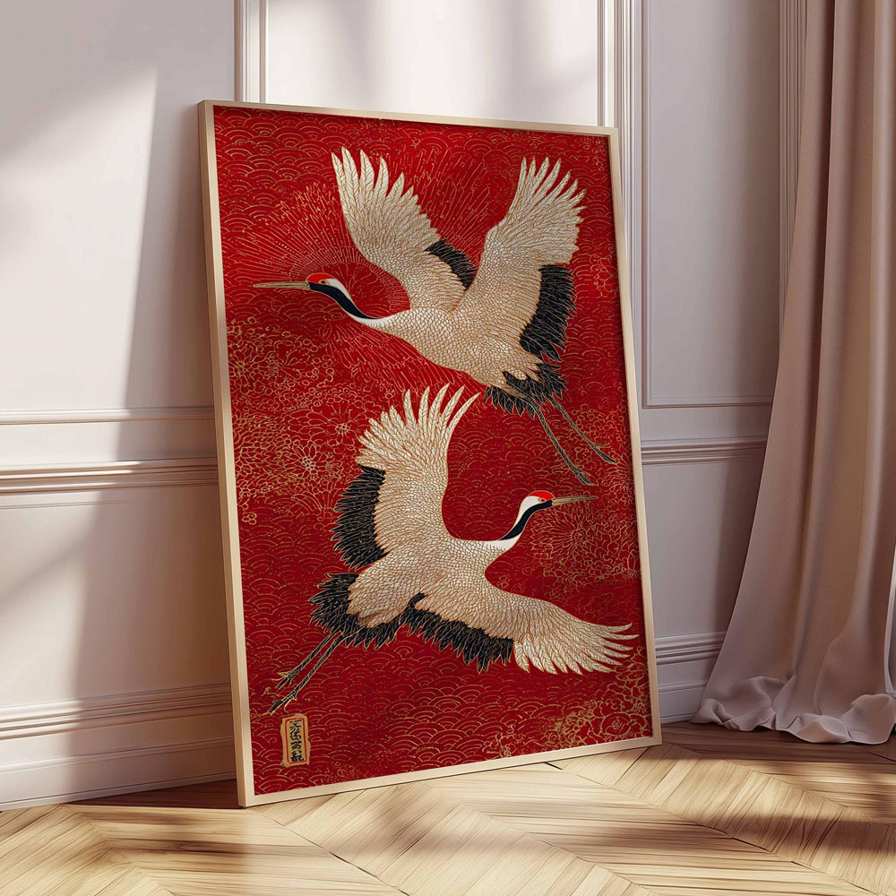 Japanese Flying Cranes Canvas  - đánh giá và giá Home Decor Japandi Style