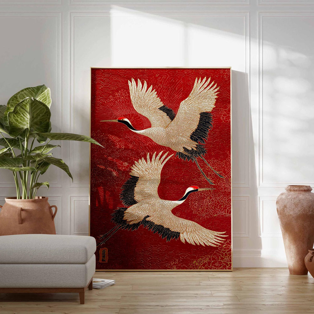 Japanese Flying Cranes Canvas  - đánh giá và giá Home Decor Japandi Style